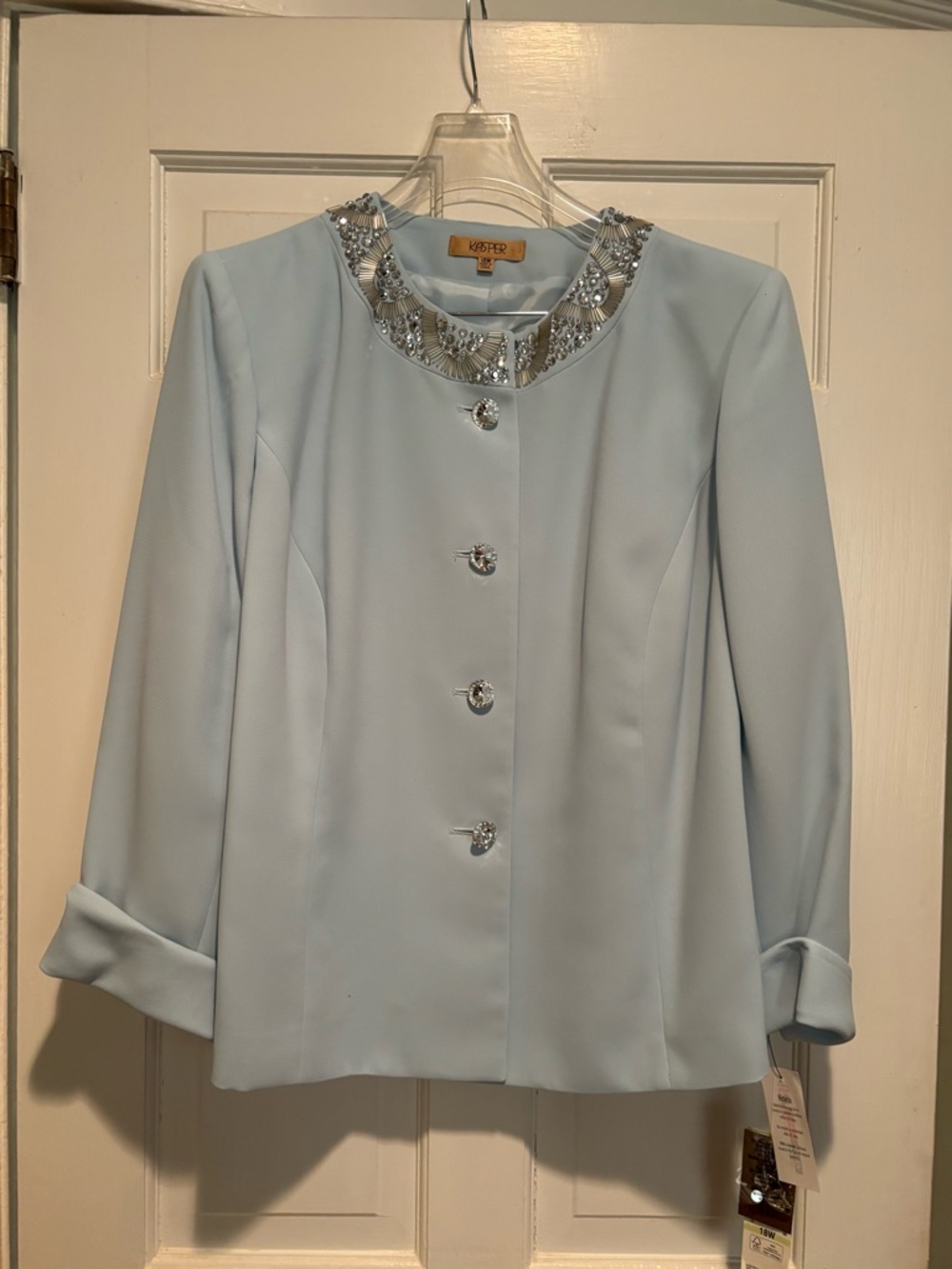 Kasper Light Blue Embellished Collar Dress Jacket, skirt and top